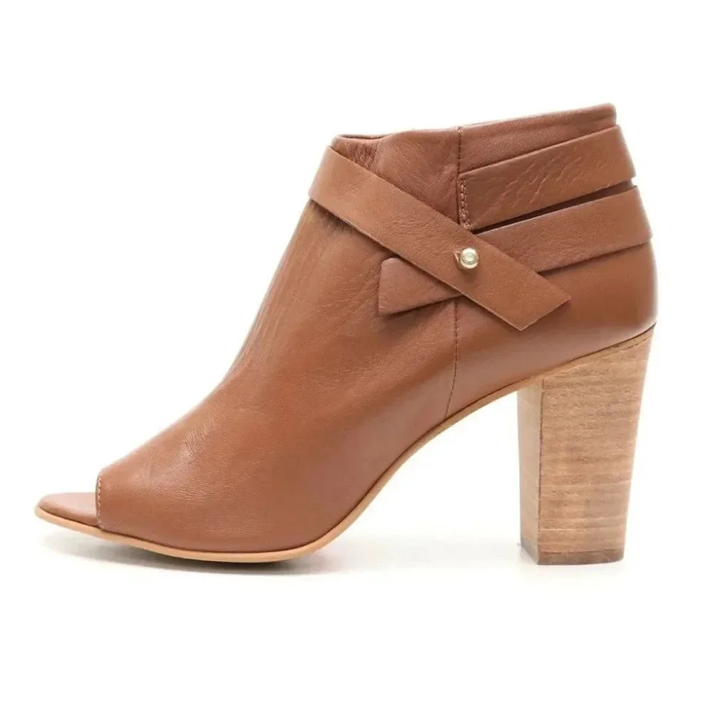 Steve Madden Brown Tan Leather Peep Toe Heeled Booties